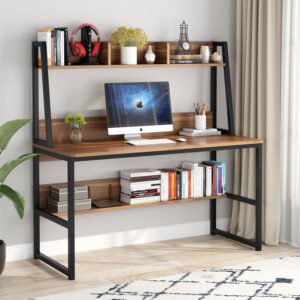 IronCore™ 120cm Industrial Computer Desk with Hutch & Shelf – Heavy-Duty Metal Frame